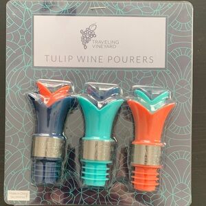 Traveling Vineyard - Hostess Gift - Tulip Wine Pourers -Blue, Teal, & Orange NIB
